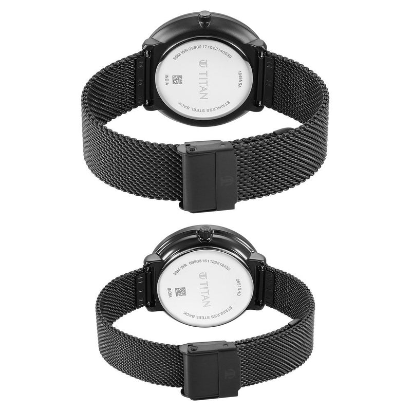 Titan Bandhan Black Dial Analog with Date Stainless Steel Strap watch for Couple