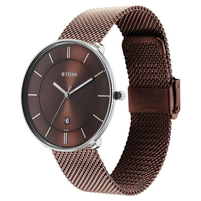 Titan Noir Brown Dial Analog Stainless Steel Strap watch for Men