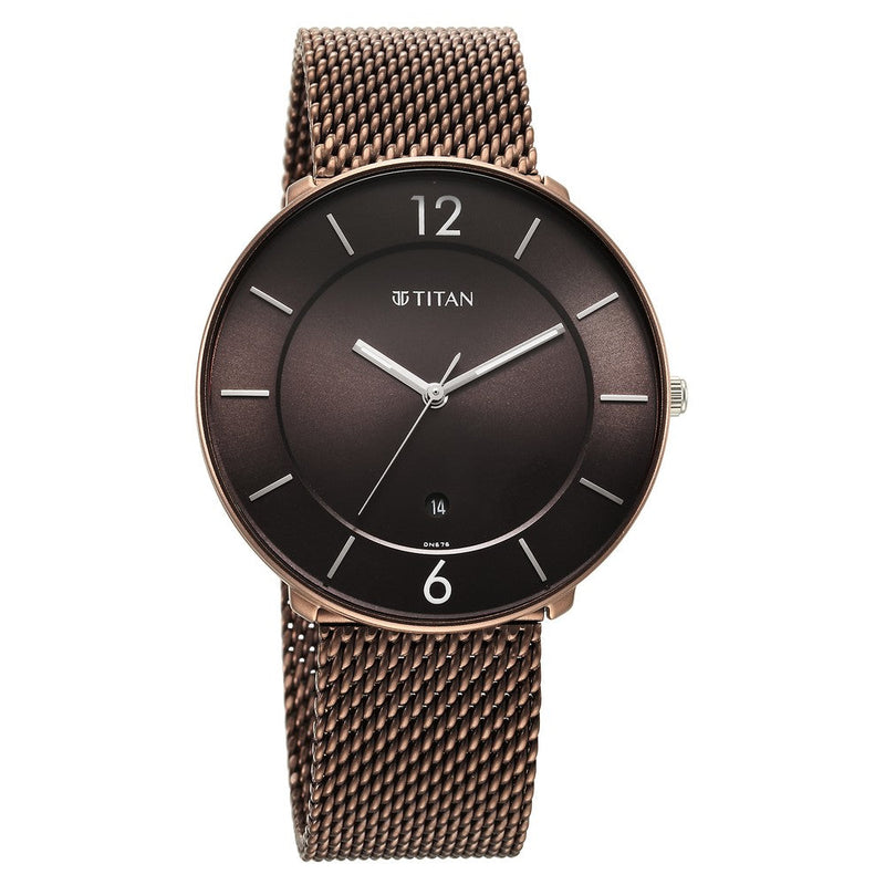 Titan Neo Splash Quartz Analog with Date Brown Dial Stainless Steel Strap Watch for Men