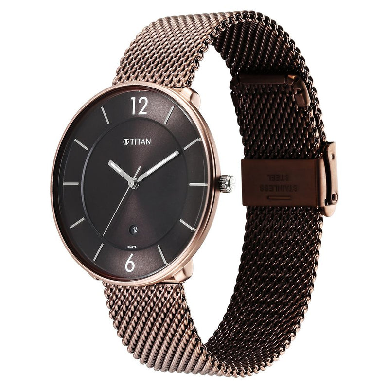 Titan Neo Splash Quartz Analog with Date Brown Dial Stainless Steel Strap Watch for Men