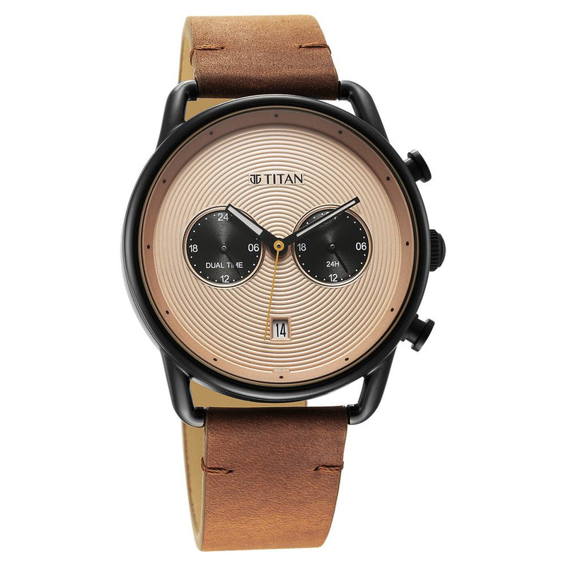 Titan Retro Analog Metal Leather Strap watch for Men