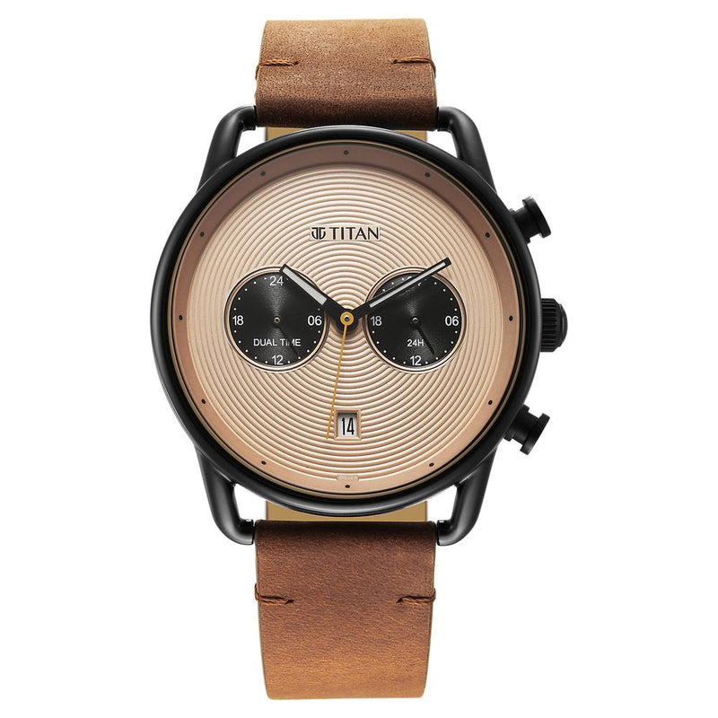 Titan Retro Analog Metal Leather Strap watch for Men