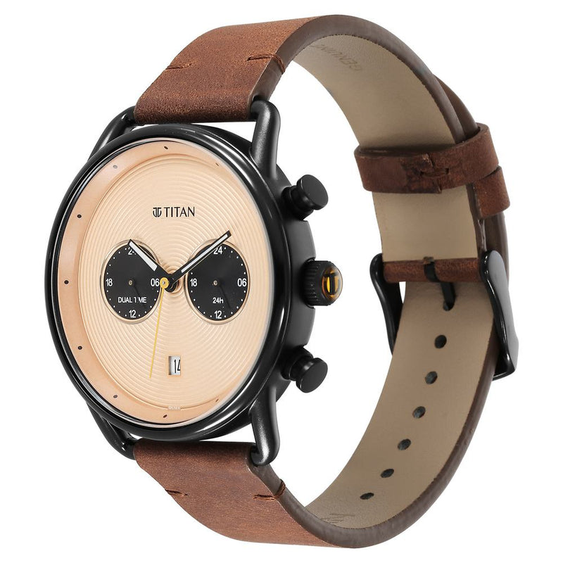 Titan Retro Analog Metal Leather Strap watch for Men