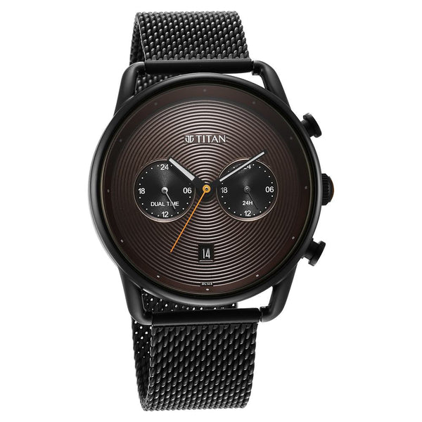 Titan Quartz Analog Black Dial Stainless Steel Strap Watch for Men