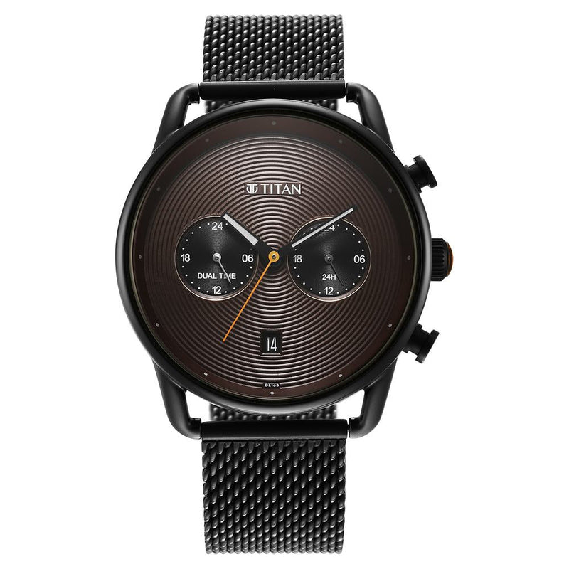 Titan Quartz Analog Black Dial Stainless Steel Strap Watch for Men