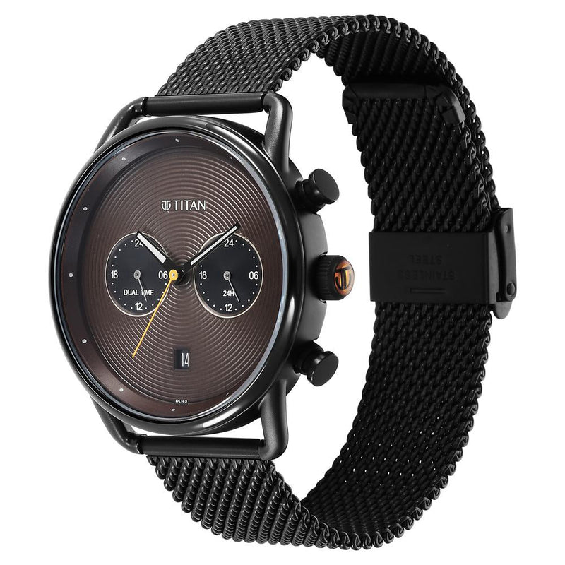 Titan Quartz Analog Black Dial Stainless Steel Strap Watch for Men