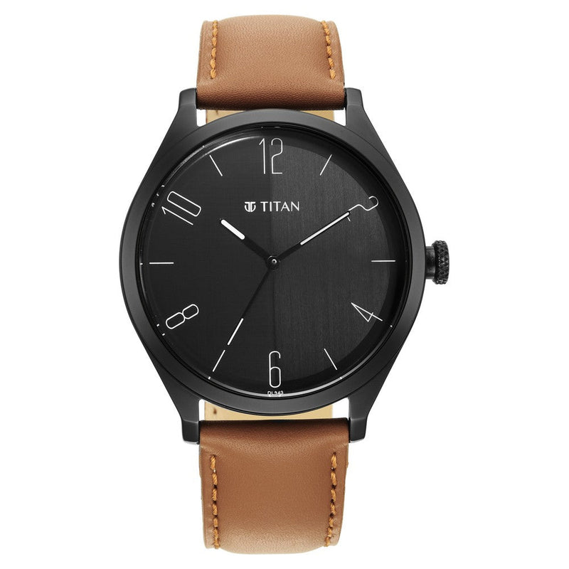 Titan Quartz Analog Black Dial Leather Strap Watch for Men