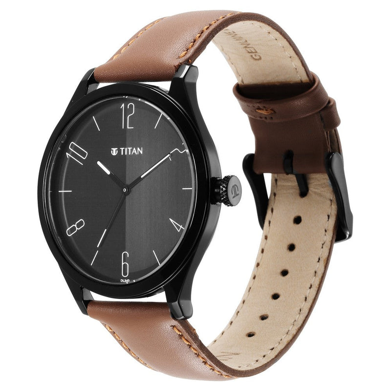 Titan Quartz Analog Black Dial Leather Strap Watch for Men