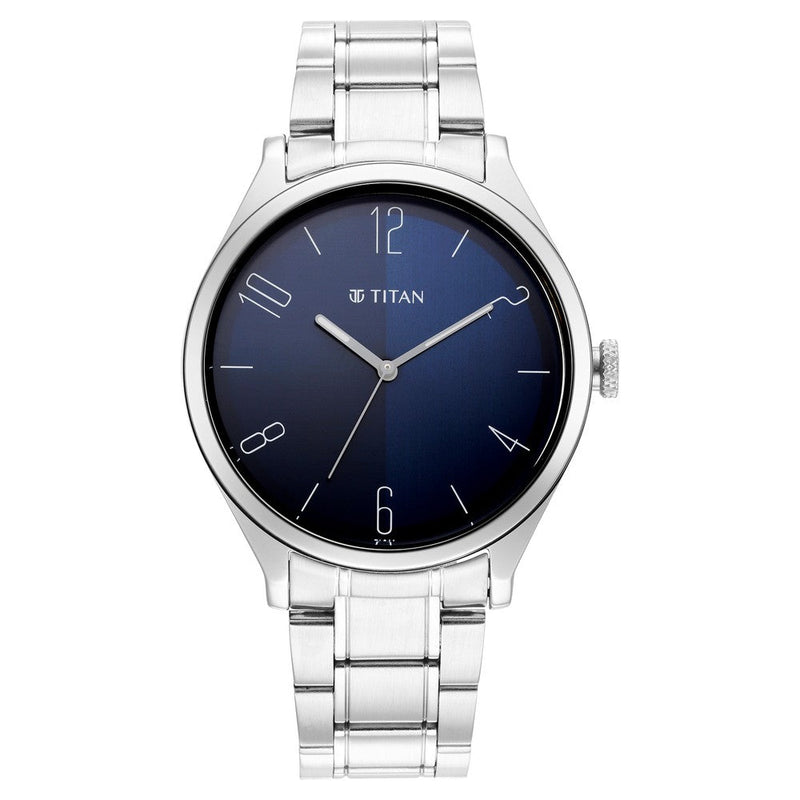 Titan Quartz Analog Blue Dial Stainless Steel Strap Watch for Men