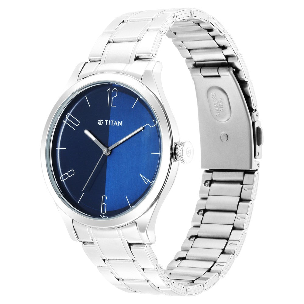 Titan Quartz Analog Blue Dial Stainless Steel Strap Watch for Men