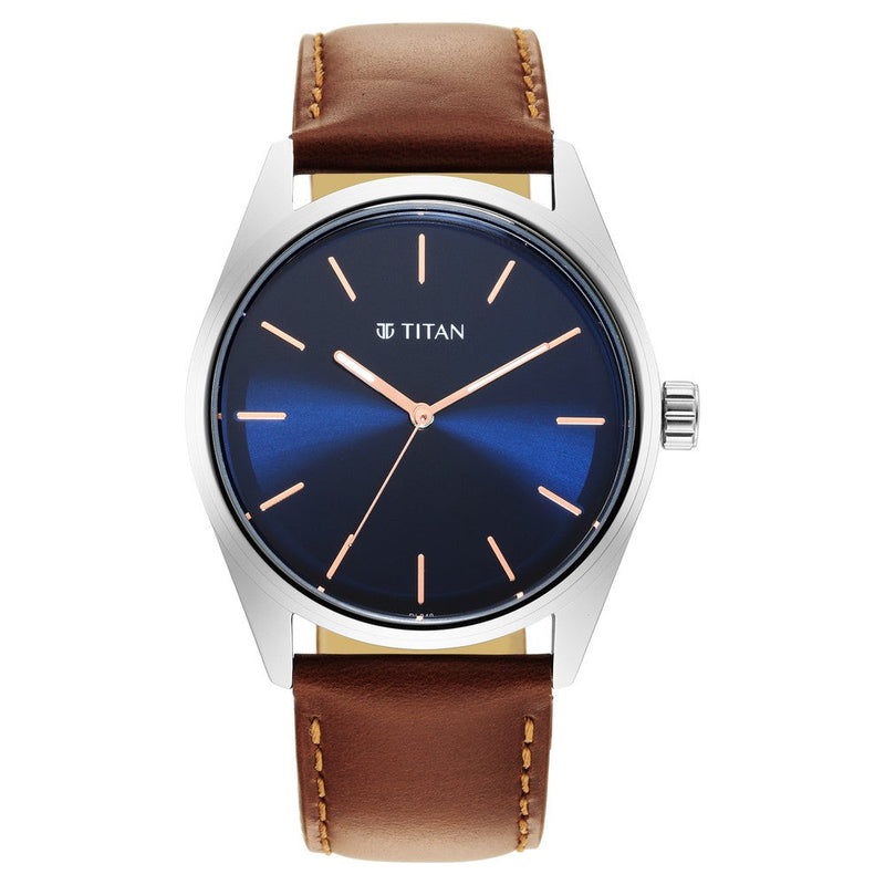 Titan Quartz Analog Blue Dial Leather Strap Watch for Men