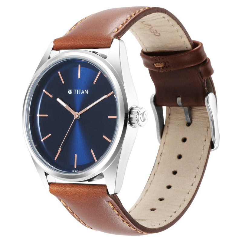 Titan Quartz Analog Blue Dial Leather Strap Watch for Men