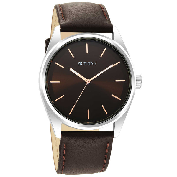 Titan Workwear Brown Dial Analog Leather Strap Watch Men