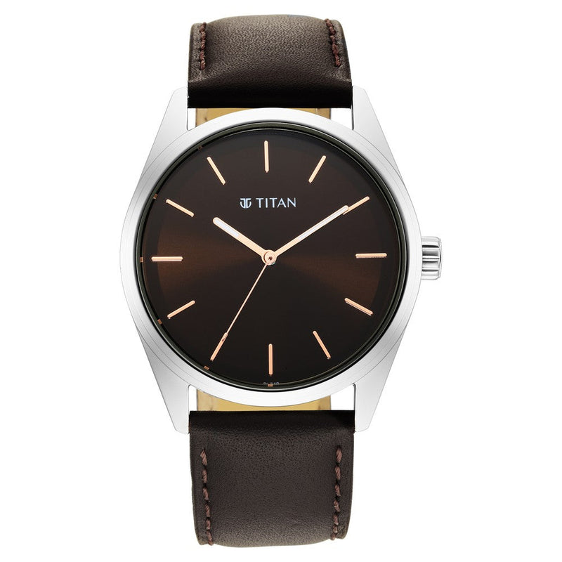 Titan Workwear Brown Dial Analog Leather Strap Watch Men