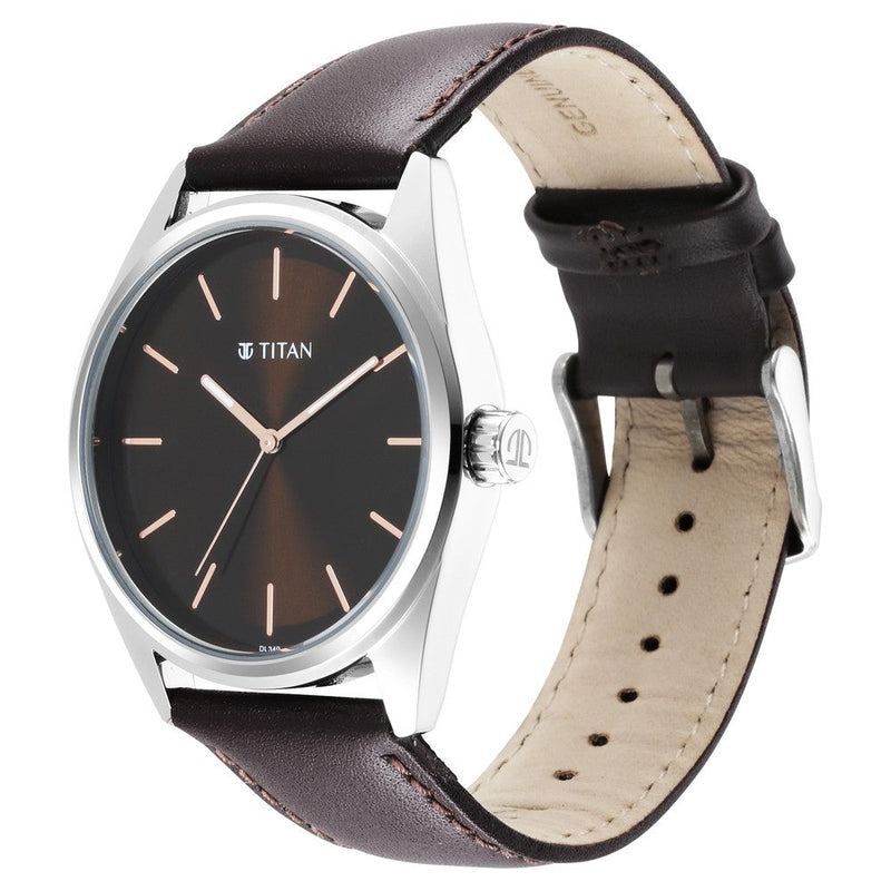 Titan Workwear Brown Dial Analog Leather Strap Watch Men