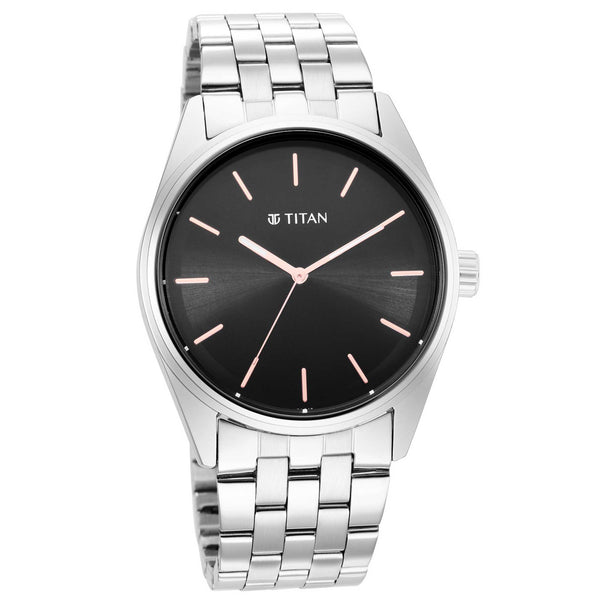 Titan Quartz Analog Black Dial Stainless Steel Strap Watch for Men