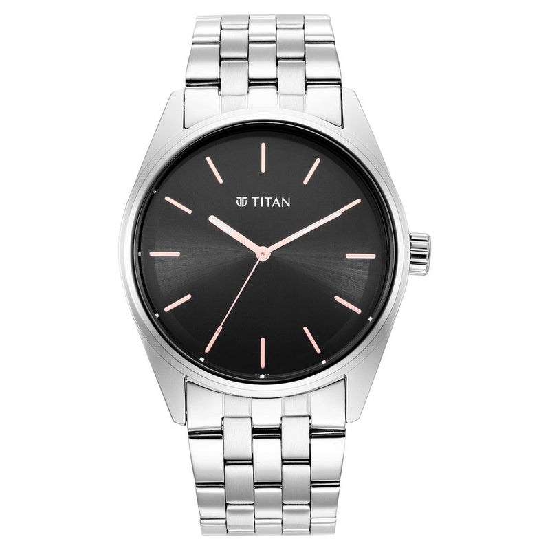 Titan Quartz Analog Black Dial Stainless Steel Strap Watch for Men