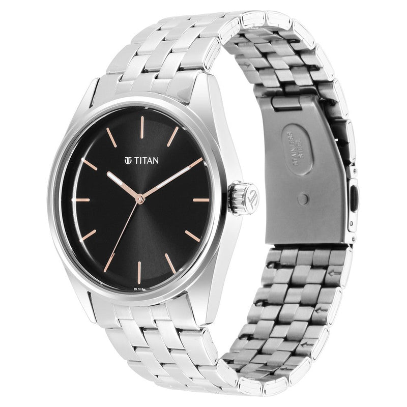 Titan Quartz Analog Black Dial Stainless Steel Strap Watch for Men