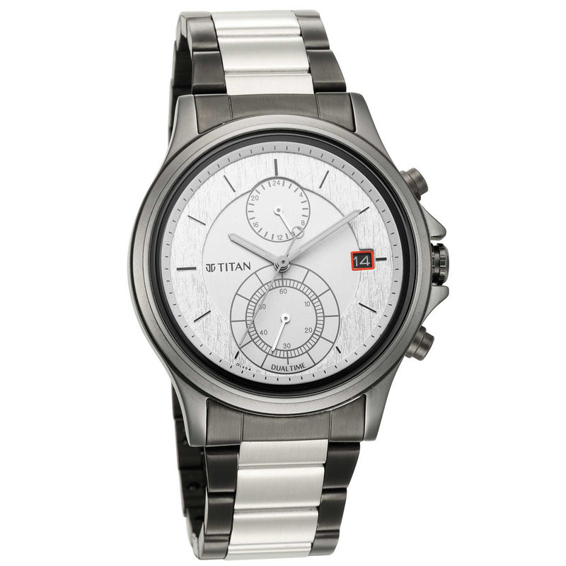 Titan Quartz Analog Silver Dial Stainless Steel Strap Watch for Men