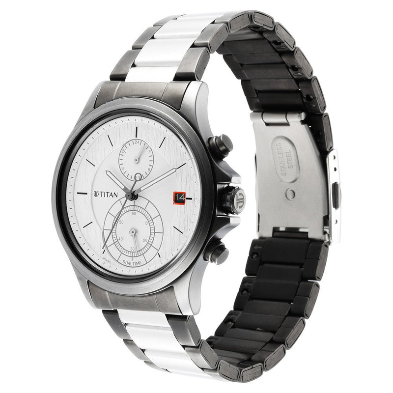 Titan Quartz Analog Silver Dial Stainless Steel Strap Watch for Men