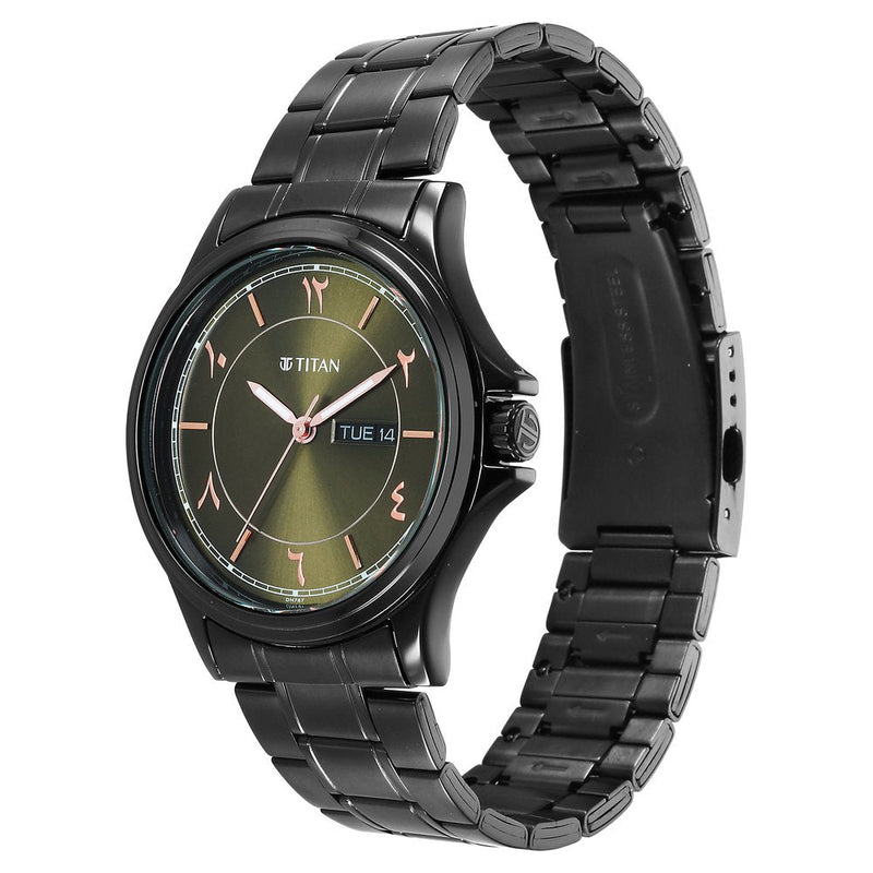 Titan Marhaba Green Dial Analog Stainless Steel Strap Watch for Men