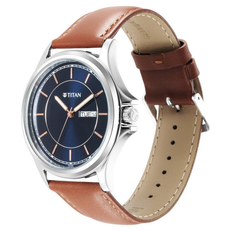 Titan Trendsetters Blue Dial Analog Leather Strap watch for Men