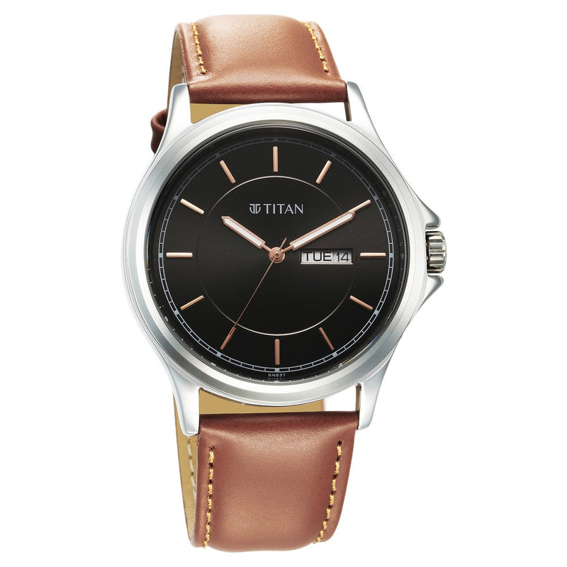 Titan Urban Black Dial Analog Leather Strap Watch for Men