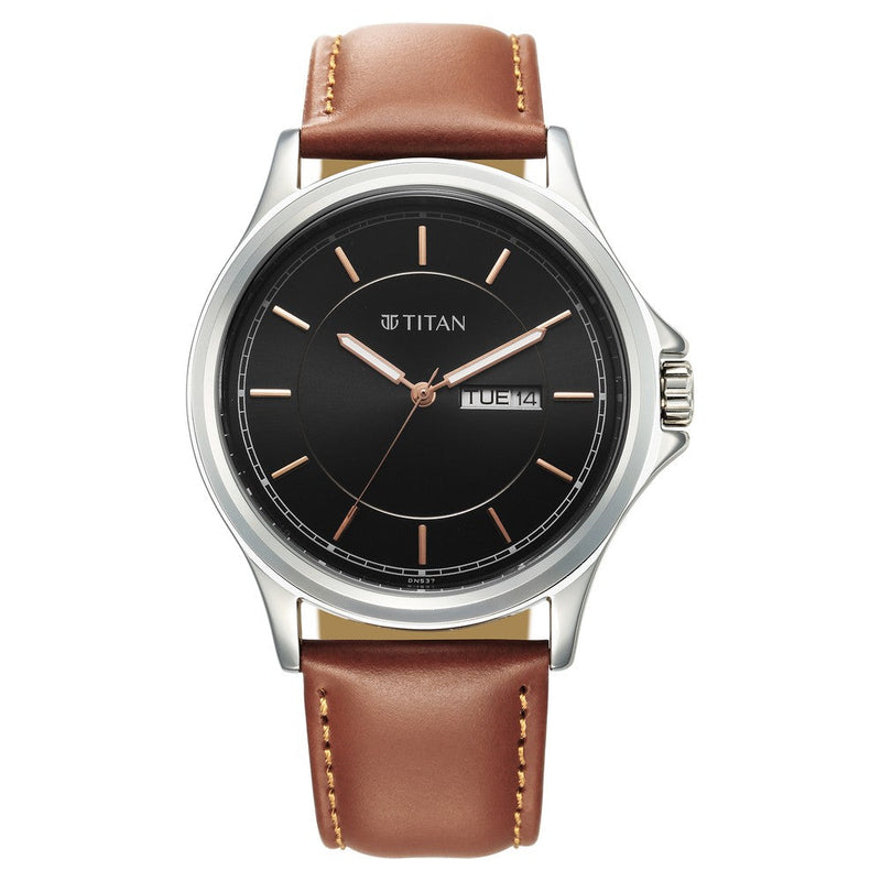 Titan Urban Black Dial Analog Leather Strap Watch for Men