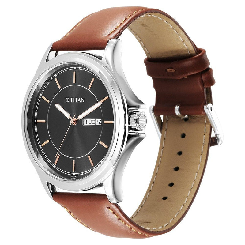 Titan Urban Black Dial Analog Leather Strap Watch for Men