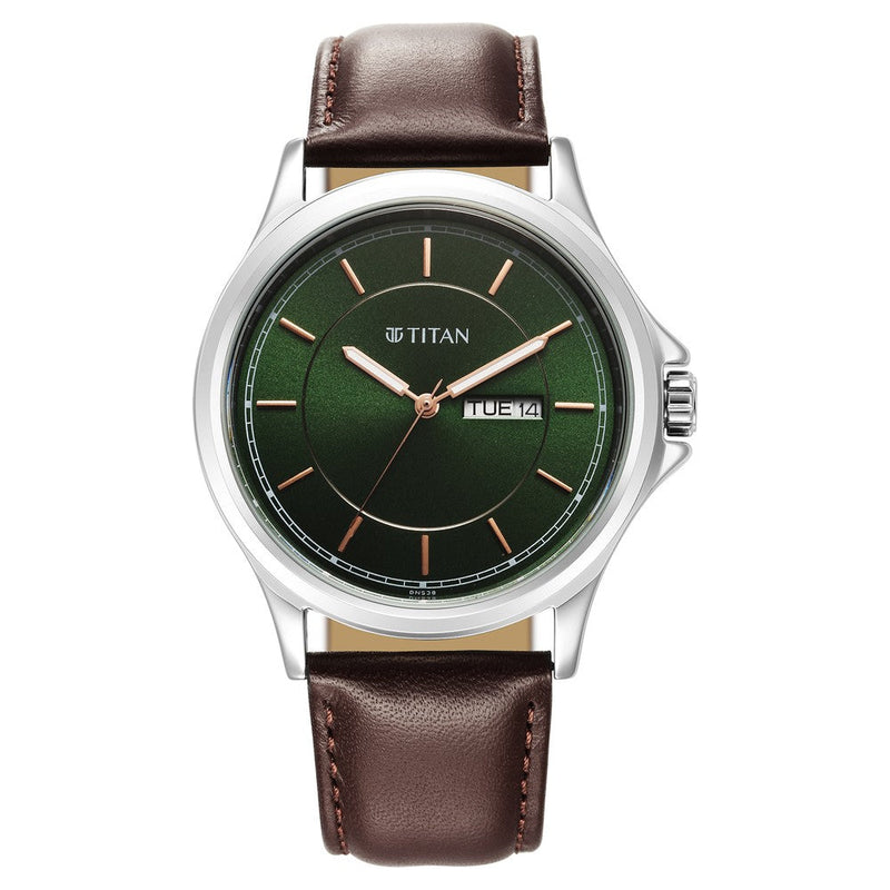 Titan Urban Green Dial Analog Leather Strap Watch for Men