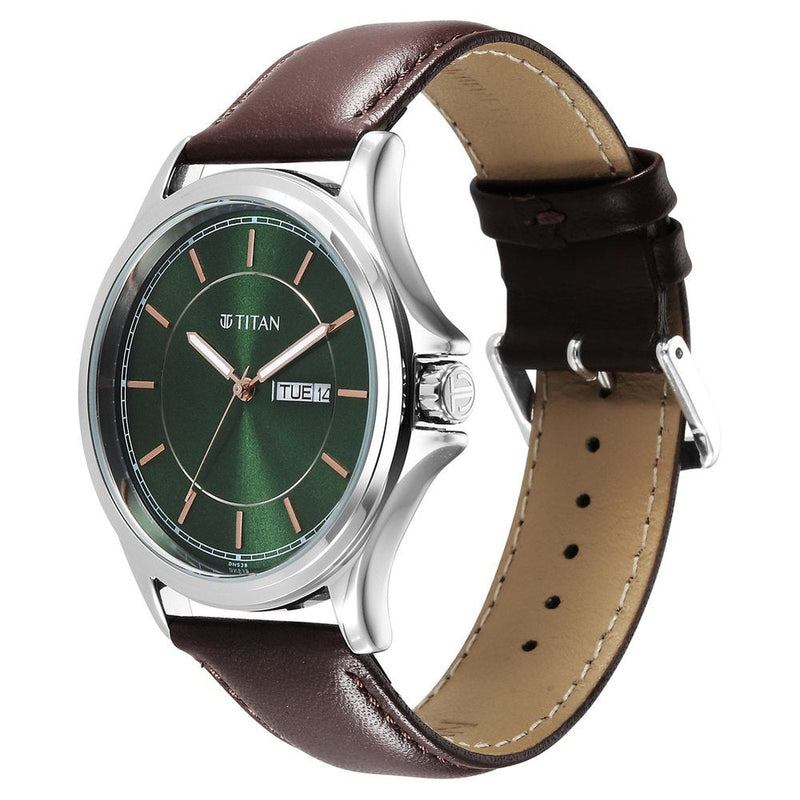 Titan Urban Green Dial Analog Leather Strap Watch for Men