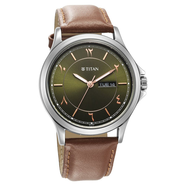 Titan Marhaba Green Dial Analog Leather Strap watch for Men