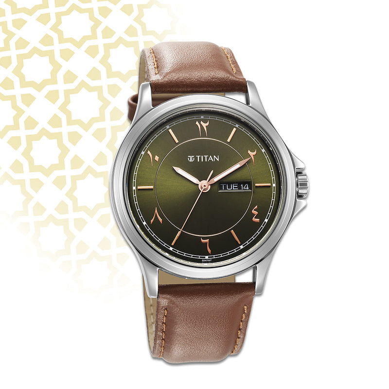 Titan Marhaba Green Dial Analog Leather Strap watch for Men