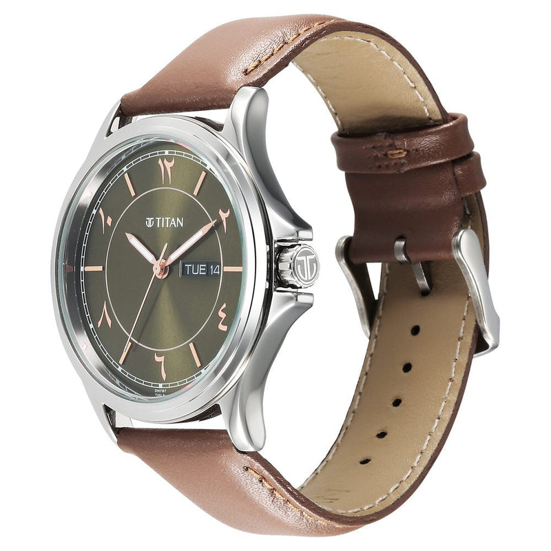 Titan Marhaba Green Dial Analog Leather Strap watch for Men