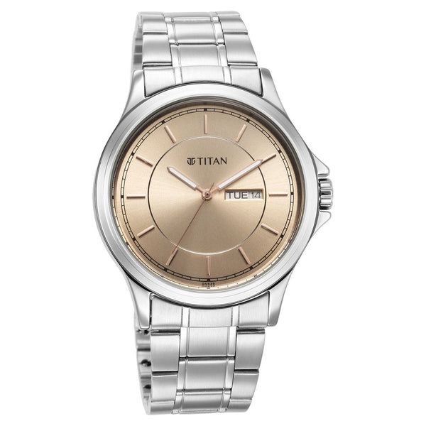 Titan Urban Biege Dial Analog Metal Strap Watch for Men