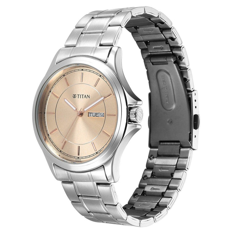 Titan Urban Biege Dial Analog Metal Strap Watch for Men