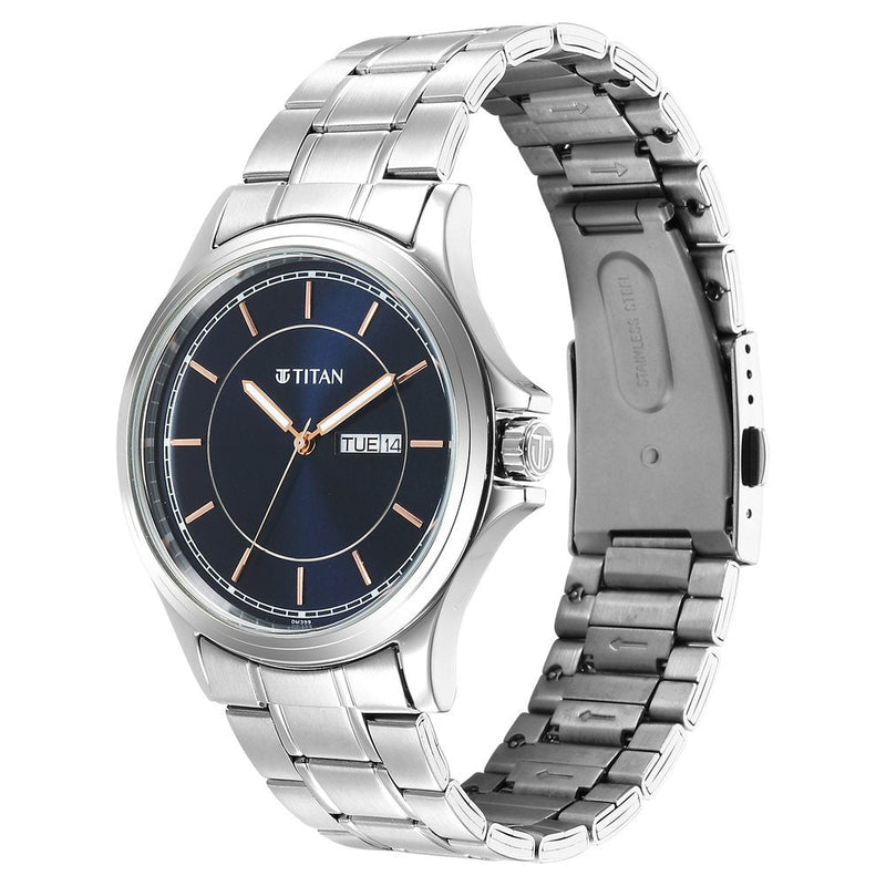 Titan Urban Analog Blue Dial Metal Strap Watch for Men