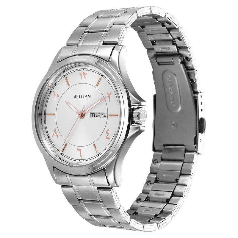 Titan Marhaba Silver White Dial Analog Stainless Steel Strap watch for Men