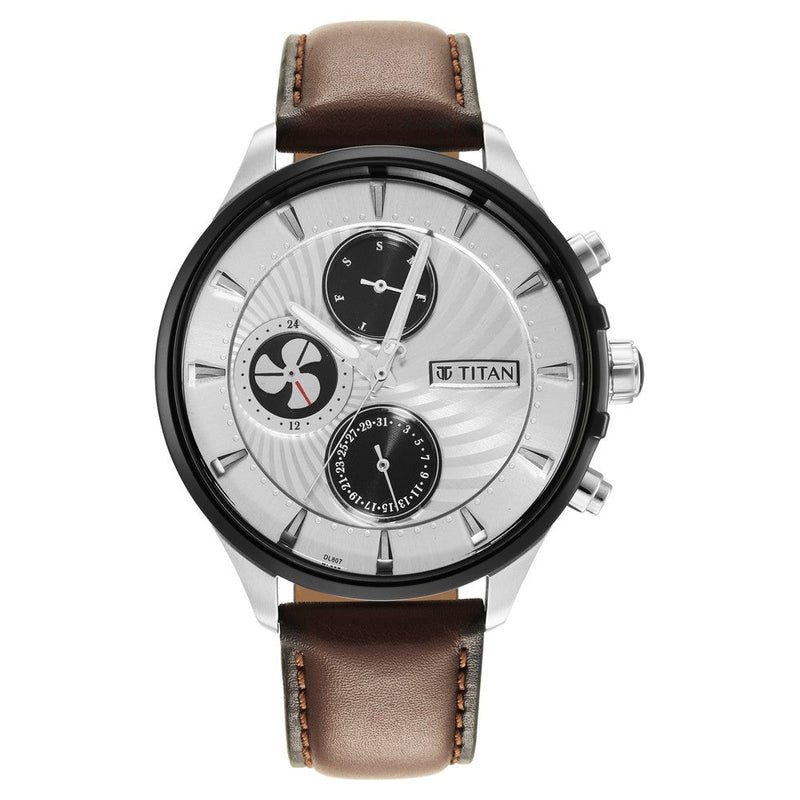 Titan Maritime White Dial Analog with Day and Date Leather Strap Watch for Men