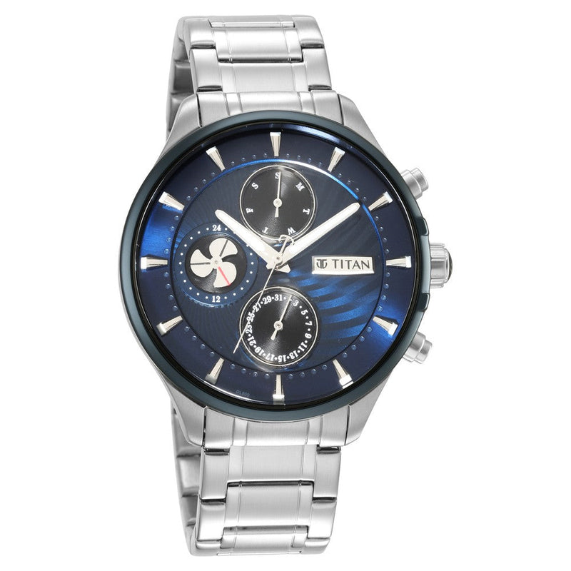 Titan Maritime Blue Dial Analog with Day and Date Stainless Steel Strap watch for Men