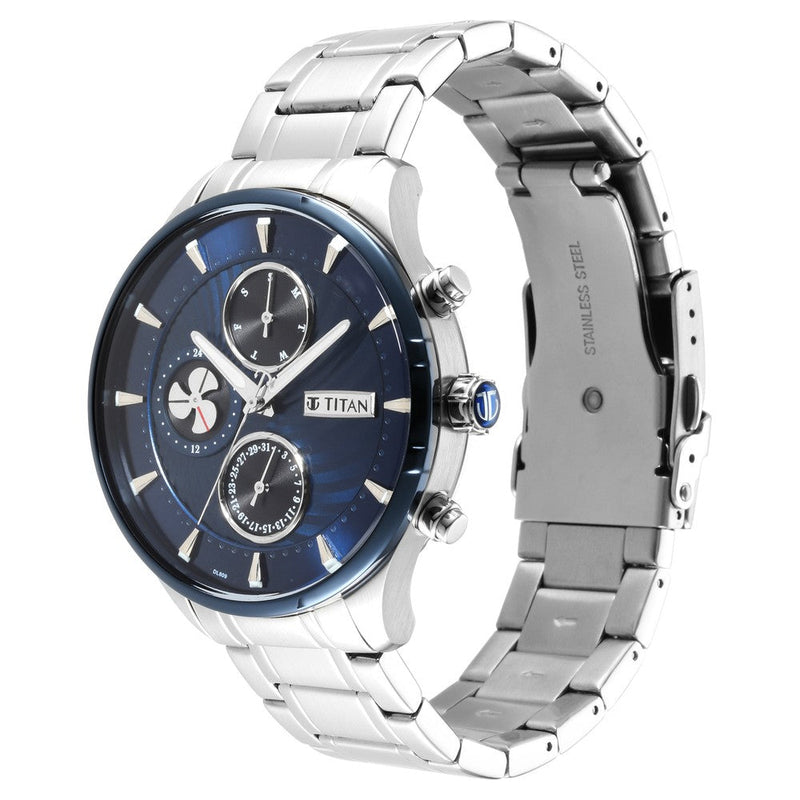 Titan Maritime Blue Dial Analog with Day and Date Stainless Steel Strap watch for Men