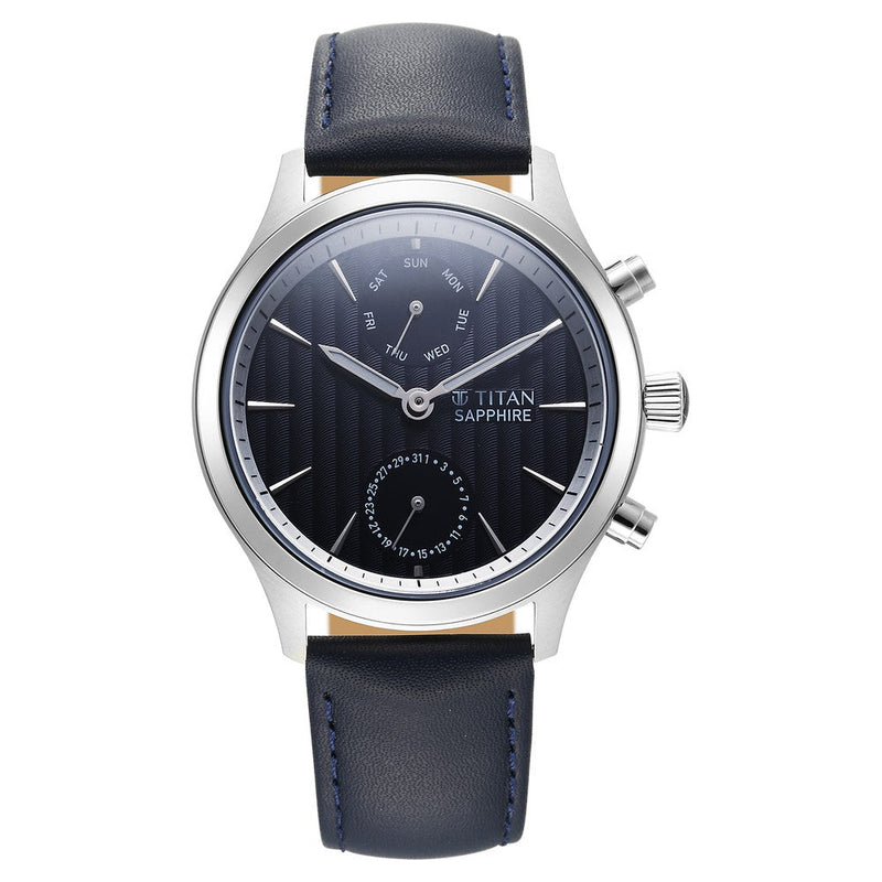 Titan Sapphire Multifunction Quartz Analog with Day and Date Blue Dial Leather Strap Watch for Men