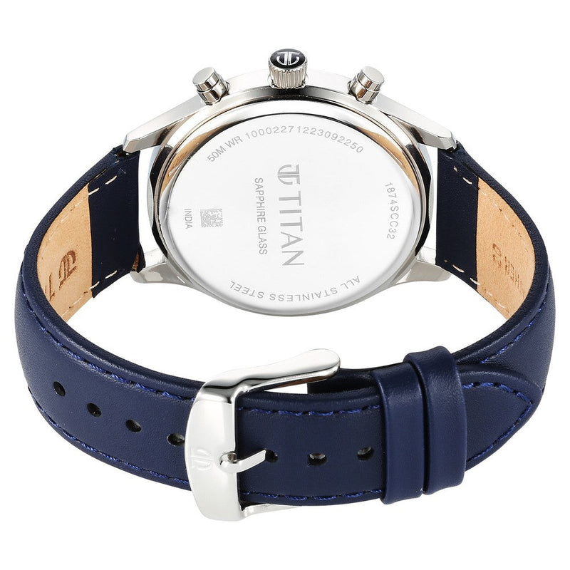 Titan Sapphire Multifunction Quartz Analog with Day and Date Blue Dial Leather Strap Watch for Men