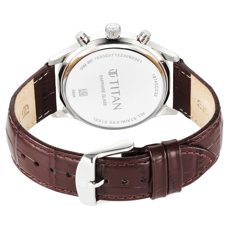 Titan Sapphire Multifunction Quartz Analog with Day and Date White Dial Leather Strap Watch for Men