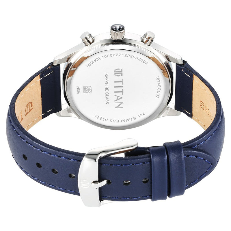 Titan Sapphire Quartz Multifunction Silver Dial Leather Strap Watch for Men