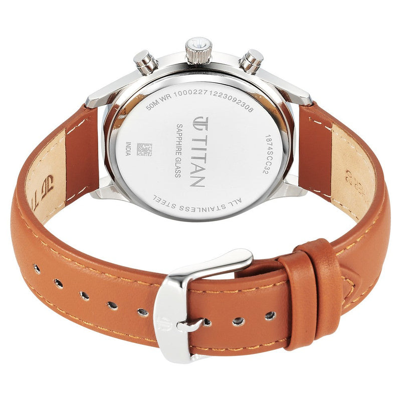 Titan Sapphire Quartz Multifunction White Dial Leather Strap Watch for Men