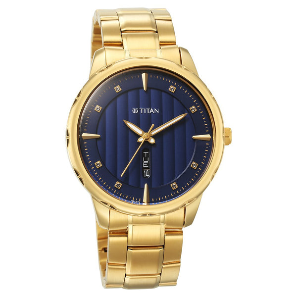 Titan Regalia Opulent Blue Dial Analog with Day and Date Metal Strap watch for Men