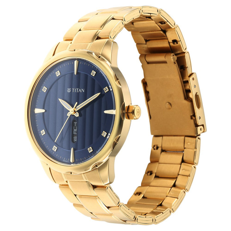 Titan Regalia Opulent Blue Dial Analog with Day and Date Metal Strap watch for Men