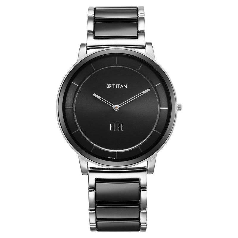 Titan Edge Fusion Quartz Analog Black Dial Two Toned Steel & Ceramic Strap Watch for Men