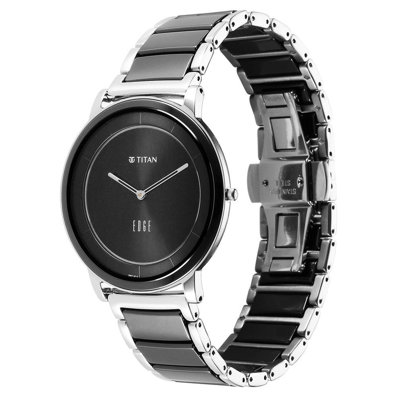 Titan Edge Fusion Quartz Analog Black Dial Two Toned Steel & Ceramic Strap Watch for Men